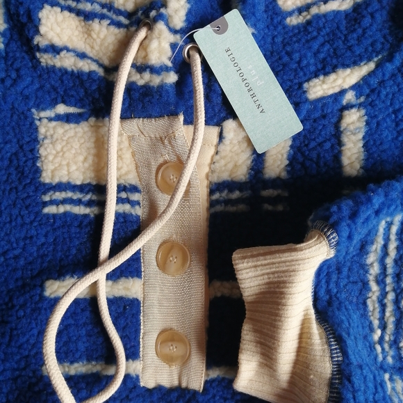 NWT Anthropologie Porridge Quinn Sherpa Fleece Blue Cream Sporty Hoodie - Picture 6 of 15